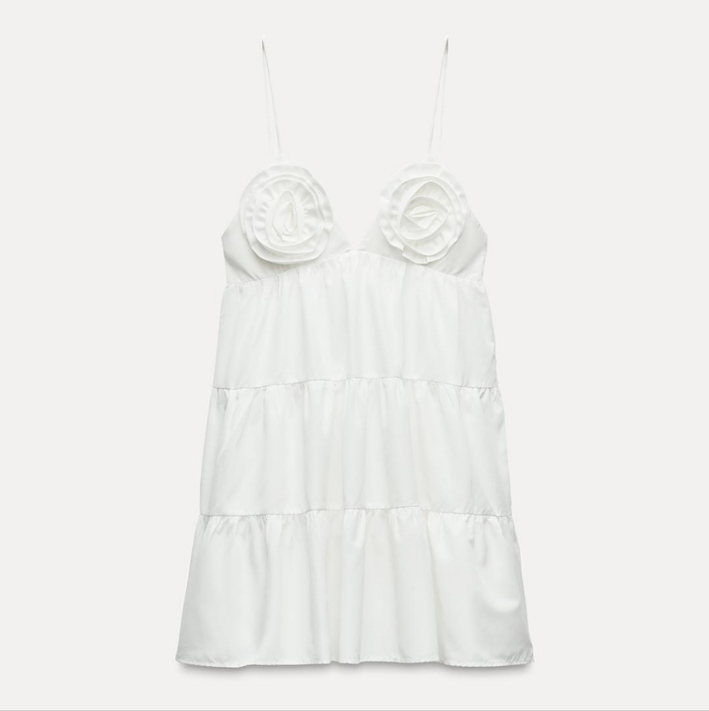 ZARA MINI DRESS WITH FLOWERS White - Picture 7 of 11